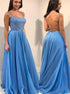 A Line Lace Up Satin Prom Dress With Beadings LBQ1073